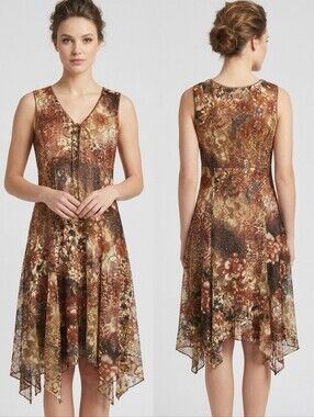 Marie Claire Boho Mixed Print Lace-Up Midi Dress, Fairy Grunge, Size M